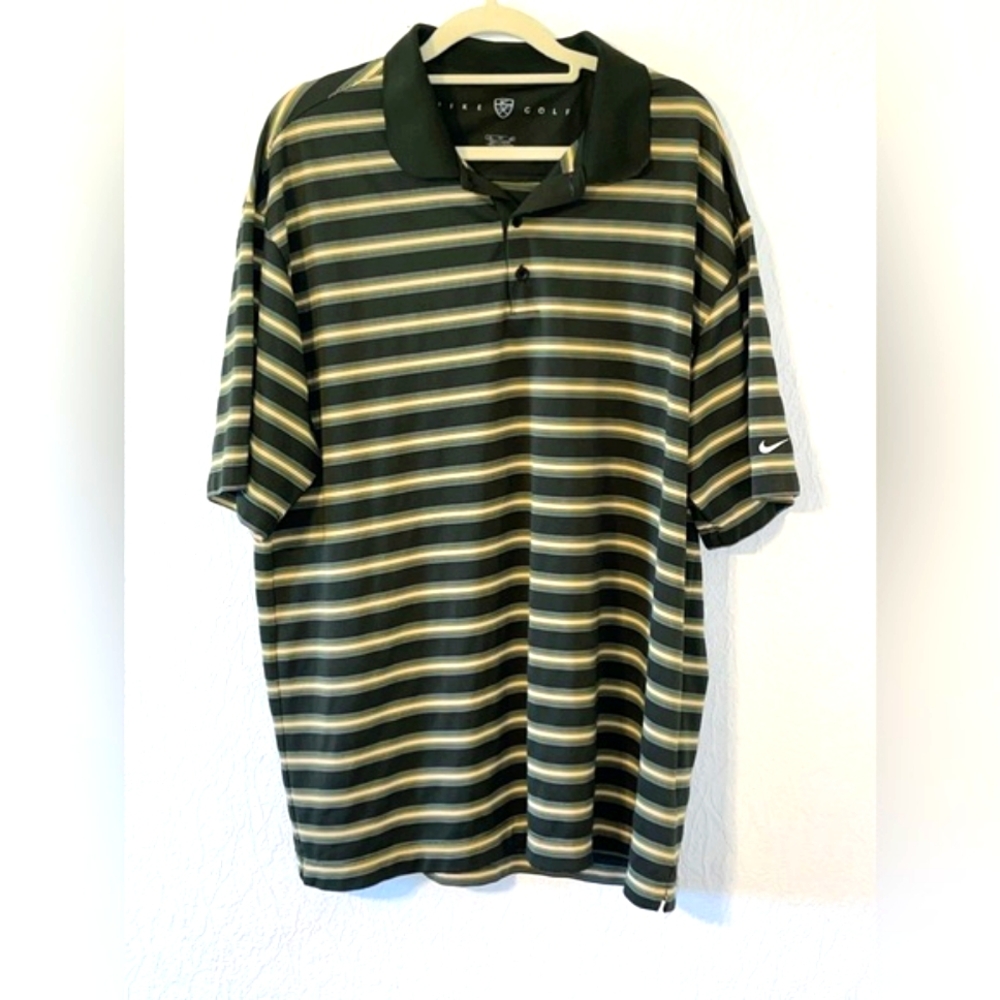 NIKE GOLF Men's L Dri-Fit Tour Performance Black Striped Polo Shirt Size XL